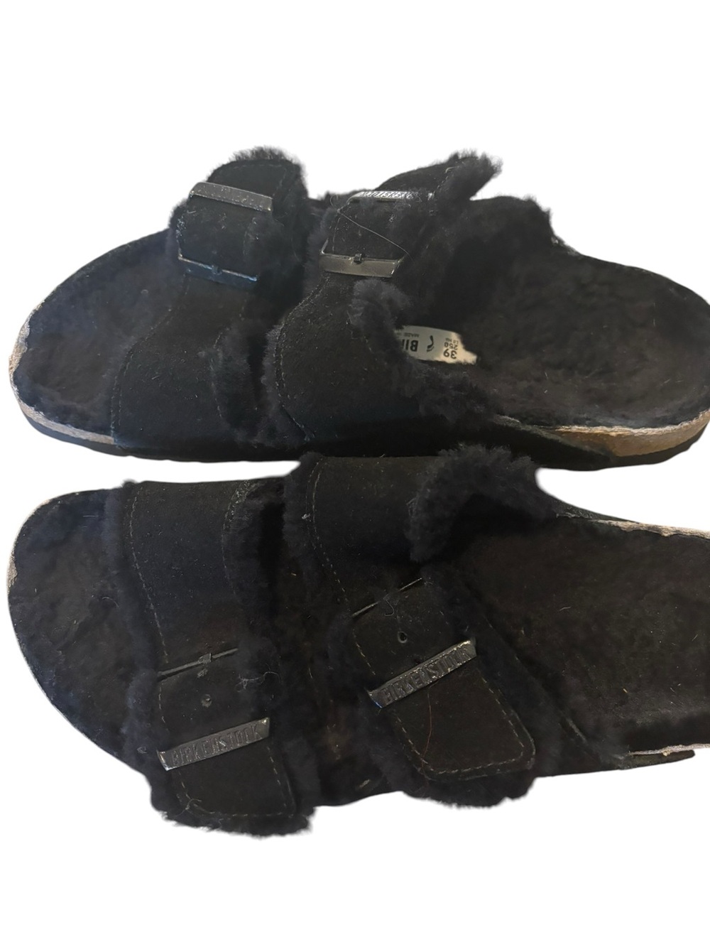 Birkenstock Women's Black Faux-Fur Double Buckle Slides - Picture 4 of 8